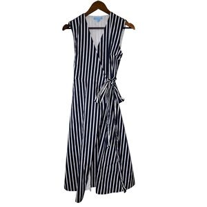 Women's Draper James Miranda Navy and White Striped Midi Wrap Dress